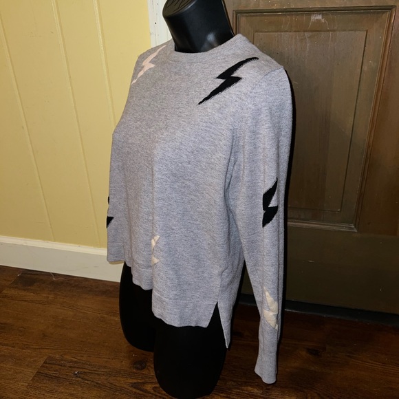 THML Gray Crew Neck Lightning Bolt Long Sleeve Sweater Size XS - Picture 8 of 11